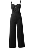 Black Sexy Solid Color Backless Belted Spaghetti Strap Bodycon Jumpsuits