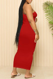 Orange Sexy Solid Color U Neck Sling Dresses