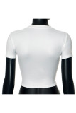 White Casual Letters Patchwork O Neck T-Shirts