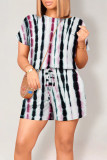 Red Casual Gradient Print Draw String Pocket O Neck Loose Rompers