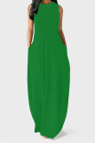 Green Casual Solid Color Pocket O Neck Vest Dresses