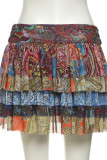 Colour Street Print Patchwork Ruched Boot Cut Low Waist Speaker Patchwork Bottoms