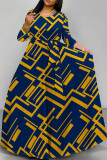 Black Elegant Gradient Print Camouflage Print Letter Print Faux Denim Print Lace Up Contrast O Neck Printed Dresses