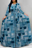 Black Elegant Gradient Print Camouflage Print Letter Print Faux Denim Print Lace Up Contrast O Neck Printed Dresses