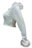 White Street Solid Color Patchwork Feathers O Neck Tops