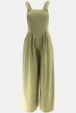 Light Green Casual Solid Color Buttons Backless Spaghetti Strap Regular Jumpsuits