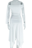 White Sexy Solid Color Slit Irregular Off Shoulder Two Pieces