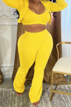 Yellow Casual Solid Color Patchwork Zipper Zipper Collar Long Sleeve Three Pieces