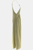 Light Green Casual Solid Color Buttons Backless Spaghetti Strap Regular Jumpsuits