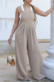 Light Green Casual Solid Color Buttons Backless Spaghetti Strap Regular Jumpsuits