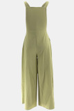 Light Green Casual Solid Color Buttons Backless Spaghetti Strap Regular Jumpsuits