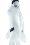 White Casual Patchwork Contrast Turndown Collar Short Sleeve Short Sleeve Dress