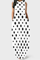 White Casual Polka Dot Pocket Patchwork O Neck Long Dresses