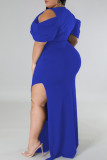 Rose Red Sexy Solid Color Slit V Neck Long Plus Size Dresses
