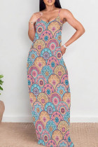 Multicolor Elegant Print Patchwork Backless Spaghetti Strap Sling Dresses
