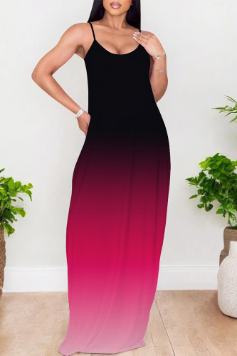 Black Sexy Gradient Print Pocket Contrast U Neck Printed Dresses