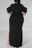 Rose Red Sexy Solid Color Slit V Neck Long Plus Size Dresses