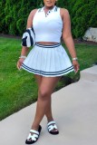White Casual Patchwork Contrast Turndown Collar Sleeveless Two Pieces