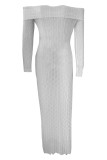 White Elegant Solid Color Patchwork Backless High Slit Off Shoulder Long Dresses
