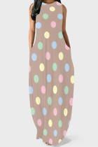 Pink Casual Polka Dot Pocket Patchwork O Neck Long Dresses