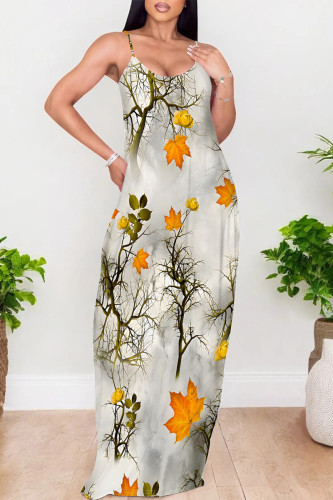 Orange Sexy Geometric Print Pocket U Neck Printed Dresses