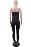 Deep Coffee Sexy Casual Solid Color Backless Strapless Skinny Jumpsuits