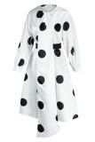 Yellow Elegant Print Polka Dot Patchwork With Belt With Bow O Neck A Line Dresses(Contain The Belt)