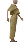 Green Casual Solid Color Buckle Patchwork Turndown Collar Half Sleeve Two Pieces