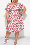 Black Sexy Print Patchwork Backless Off Shoulder A Line Plus Size Dresses