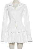 White Sexy Solid Color Patchwork Ruched Zipper Zipper Collar Long Sleeve Two Pieces