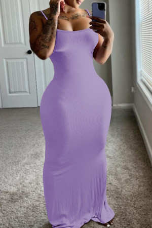 Purple Casual Solid Patchwork Backless Spaghetti Strap Sling Dresses