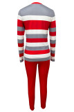 Red Casual Letters Pocket Patchwork O Neck Long Sleeve Two Pieces