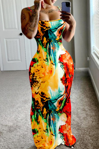 Multicolor Casual Solid Patchwork Backless Spaghetti Strap Sling Dresses