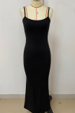 Purple Casual Solid Patchwork Backless Spaghetti Strap Sling Dresses