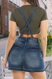 Light Blue Sexy Solid Color Pocket Buckle Patchwork Backless Sleeveless Regular Denim Dresses