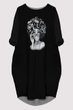 Grey Casual Figure Print Pocket O Neck Printed Dresses