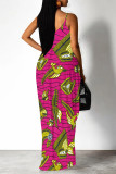 Pink Sexy Animal Print Pocket V Neck Printed Dresses