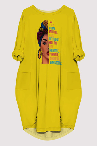 Yellow Casual Figure Print Pocket O Neck Printed Dresses