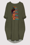 Grey Casual Figure Print Pocket O Neck Printed Dresses