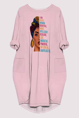 Pink Casual Figure Print Pocket O Neck Printed Dresses