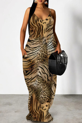 Leopard Print Sexy Animal Print Pocket V Neck Printed Dresses