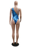 Silver Sexy Solid Color Patchwork Backless Irregular Swimwears