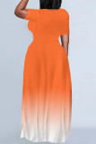 Black Casual Gradient Print Pocket O Neck Printed Plus Size Dresses