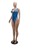 Silver Sexy Solid Color Patchwork Backless Irregular Swimwears