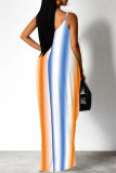 Orange Yellow Casual Print Patchwork Backless Spaghetti Strap Sling Dresses