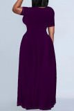 Grey Casual Daily Solid Color Pocket O Neck Printed Plus Size Dresses