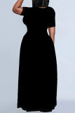 Grey Casual Daily Solid Color Pocket O Neck Printed Plus Size Dresses