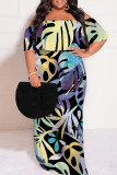 White Casual Street Floral Print Off Shoulder Printed Plus Size Dresses