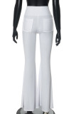 White Sexy Solid Color Pocket Patchwork Regular Low Waist Speaker Patchwork Bottoms