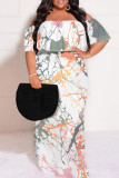 White Casual Street Floral Print Off Shoulder Printed Plus Size Dresses